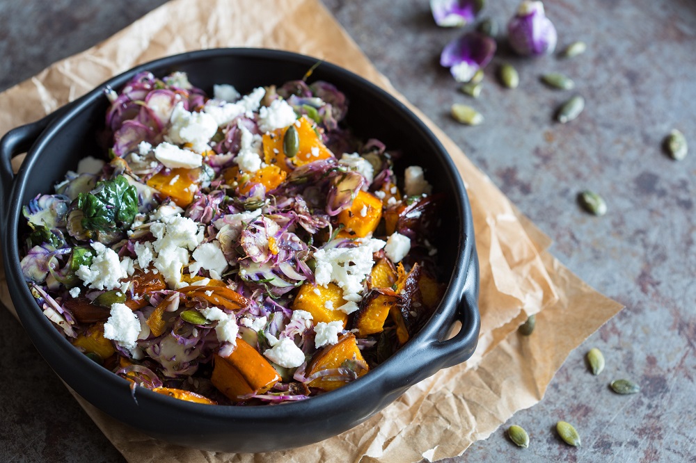 Veggipedia - Purple sprout salad with pumpkin and goat cheese