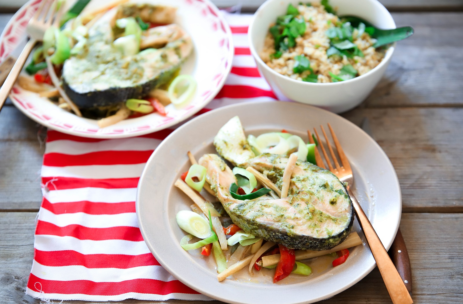 Veggipedia - Bulgur with salmon and vegetables