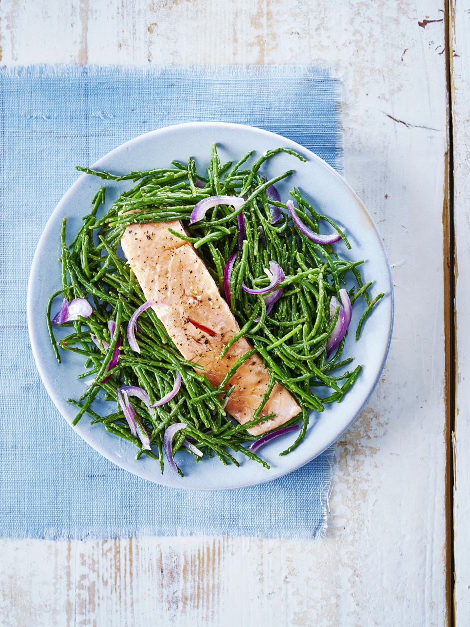 Veggipedia - Marsh samphire with braised salmon