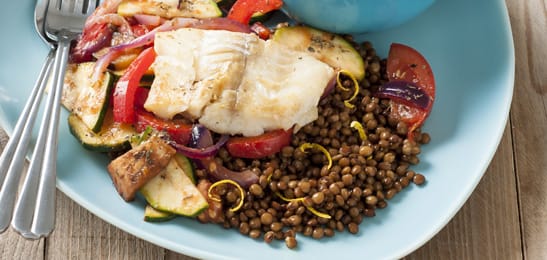 Veggipedia - Ratatouille with lentils and fried cod